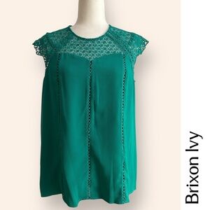 NWT Brixon Ivy Green Lace‎ Accent Blouse, Size M, MSRP $54